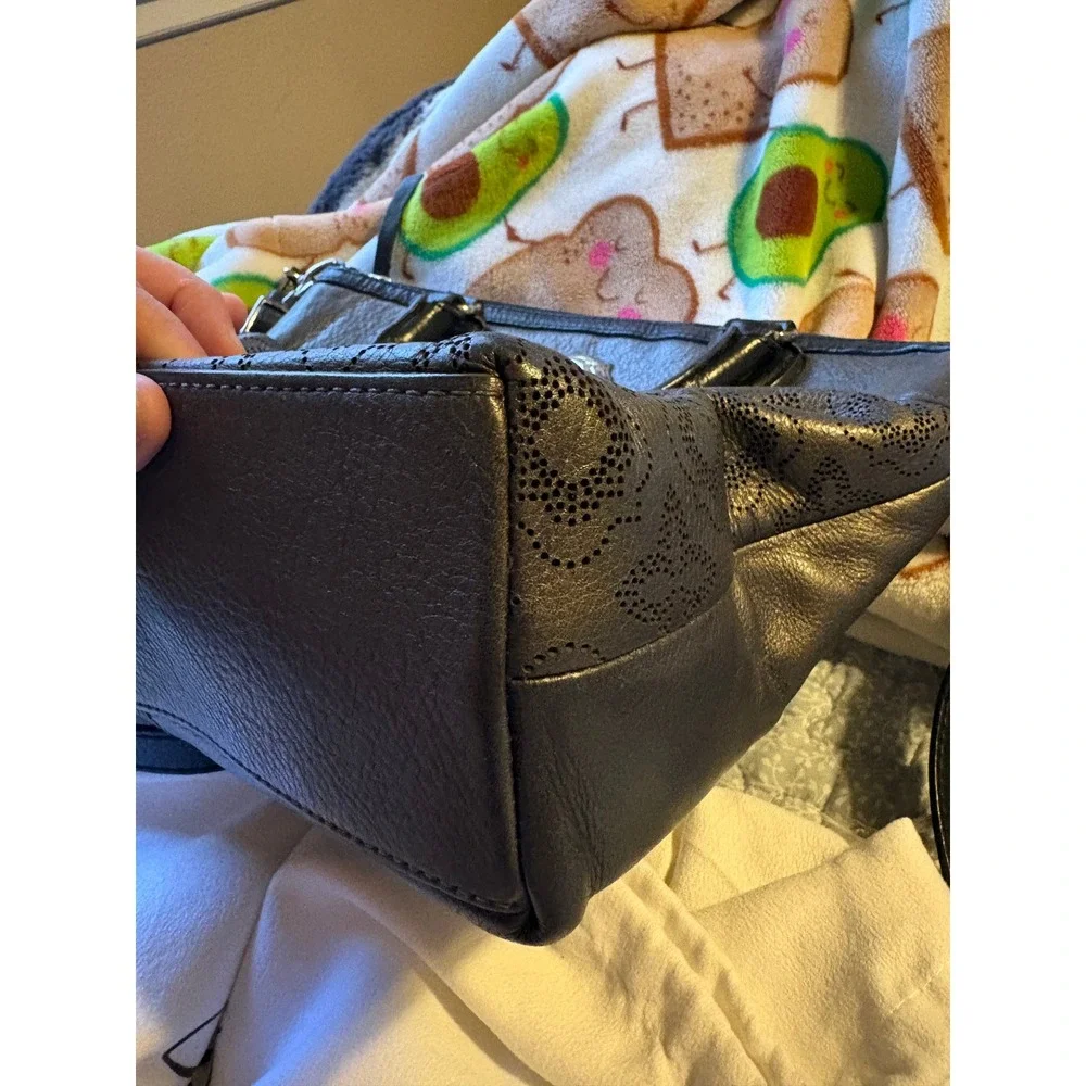 Brighton Metallic Pewter Perforated Leather Tote Crossbody Bag F356325‎